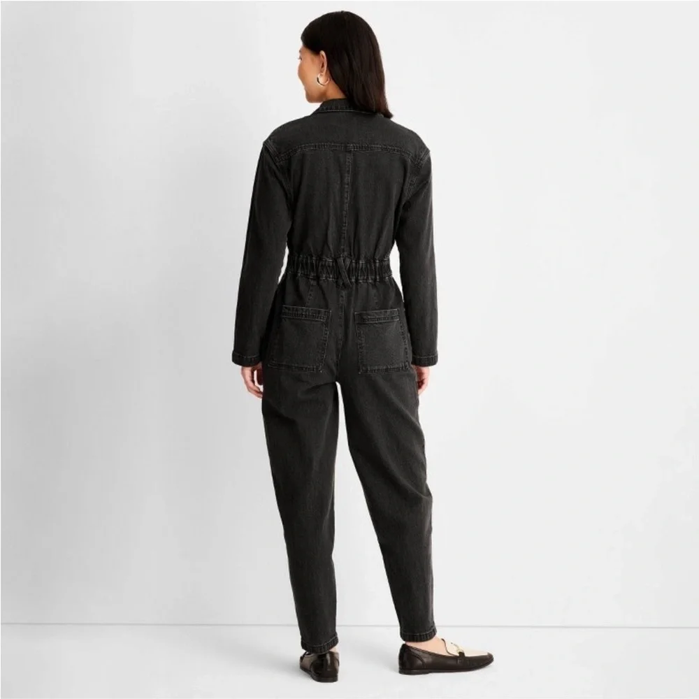 NWOT Women's Long Sleeve‎ Denim Jumpsuit - Universal Thread Washed Black 17